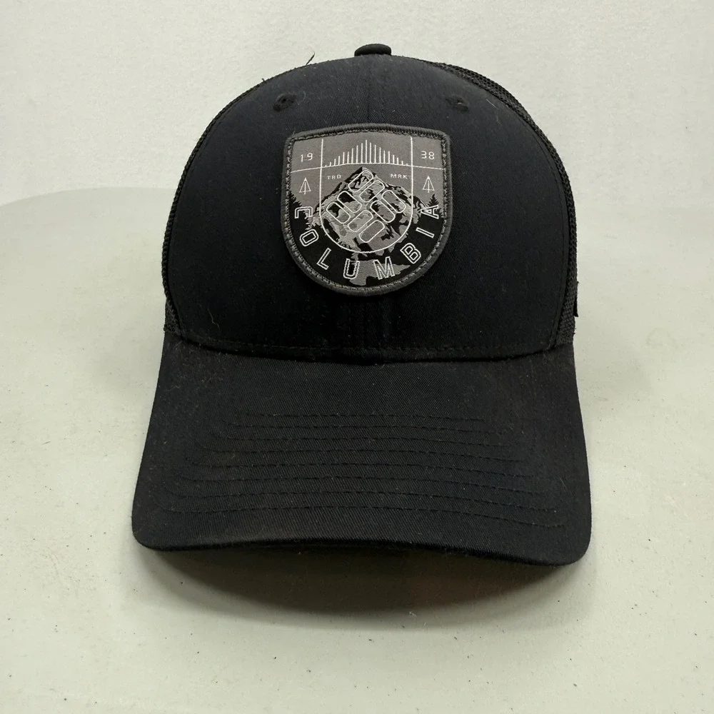 Columbia‎ Trucker Hat Mens Black Mesh Back Mountain Patch Snapback Cap